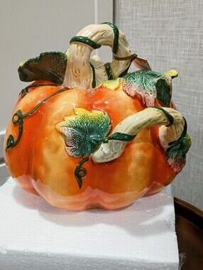 HERITAGE HARVEST Pumpkin Centerpiece w/3D Vines GLOSSY FIGURINE BRAND-NEW w/tags